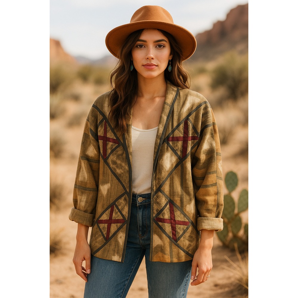 Vintage Cassowary Lagenlook Southwest Boho Jacket One Size Brown Pockets Lined